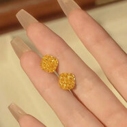 瑞諾黃金拉絲小方糖戒指女士999足金爆閃黃鉆開口戒子生日禮物送女友 黃金爆閃方糖耳釘/金重約3.28克