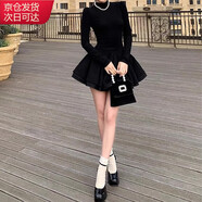 確彤赫本風(fēng)千金小黑裙公主連衣裙女春秋內搭針織A字裙萬(wàn)圣生日裙 香奈黑色 S