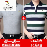 啄木鳥（TUCANO）夏季短袖t恤男中年絲光棉翻領(lǐng)爸爸商務(wù)冰絲衫 ZMN915灰色+ZMN905綠色 S