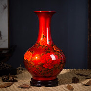 領(lǐng)格 景德鎮(zhèn)陶瓷器紅牡丹花瓶 水晶釉花開富貴花瓶客廳家居裝飾品擺件禮物 現(xiàn)代時尚擺設(shè)工藝品婚慶 大號紅賞瓶 高約59寬34cm