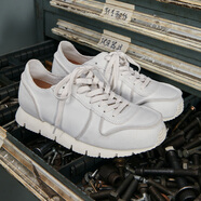 玩兒！運動(dòng)榮光！爆裂紋牛皮 手工制作 休閑透氣男女馬拉松跑步鞋子 白色 42