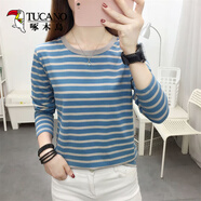 啄木鳥(niǎo)條紋長(cháng)袖T恤女裝2026體恤衫春秋新款時(shí)尚寬松簡(jiǎn)約休閑百搭上秋衣 811灰色 4XL 建議160-180斤