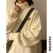 QGF奶系軟糯高領(lǐng)毛衣女秋冬季復(fù)古chic慵懶風(fēng)學(xué)生寬松內(nèi)搭針織衫女裝 白色 M