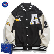 NASADKGM夾克外套男秋冬季新款美式棒球服外套男潮流寬松情侶繡花上衣夾克 22120黑色（春秋款） XL （建議130-150斤）