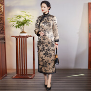 華族經(jīng)典（HUAZUJINGDIAN）2023新款重緞?wù)娼z桑蠶絲香云紗夾棉旗袍加厚顯瘦保暖長款 花色-130cm L