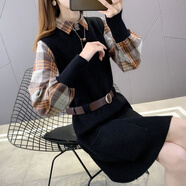 妍莉芬（yanlifen）春季套裝女2025新款時尚洋氣休閑氣質(zhì)中長款針織馬甲連衣裙兩件裝 黑色【兩】 XL 116-125斤
