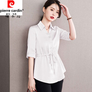 皮爾卡丹（pierre cardin）真絲襯衫女夏季新款寬松收腰顯瘦遮肚子襯衣高端桑蠶絲氣質(zhì)上衣 WYX89035白色 2XL (125-140斤