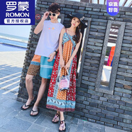 羅蒙（ROMON）三亞海邊蜜月度假旅游沙灘情侶夏裝一男一女套裝裙子短袖短褲衣服 6650# 女L