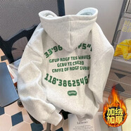 迪伽達灰色設計感貓咪加絨衛衣男秋冬潮流衛衣女情侶衛衣連帽衛衣男外套 CXS-LM139白灰色【加絨】 XL【建議120-135斤】