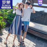 羅蒙（ROMON）三亞海邊蜜月度假旅游沙灘情侶夏裝一男一女套裝裙子短袖短褲衣服 6628# 女L