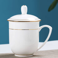 RSRDDY茶杯會(huì)議辦公室陶瓷茶杯陶瓷杯子帶蓋手柄金色邊水杯 金鐘杯金色400ml