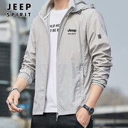 JEEP SPIRIT吉普輕薄防曬服男士夏季外套上衣新款冰絲防曬衣男速干外衣大碼 2297_淺灰(可卸帽)  2XL （130-140斤）