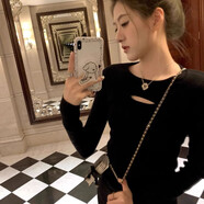 歌詩(shī)慧正肩長(zhǎng)袖t恤女士2025新款秋裝打底衫針織衫衣服內(nèi)搭修身t恤毛上衣 鏤空長(zhǎng)袖【黑色】 L 【建議100-120斤】