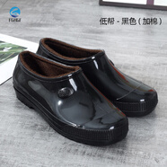 雨鞋男低幫短筒雨靴加棉防水防滑膠鞋耐磨厚底水鞋廚房洗車元寶鞋 低幫純黑底-訂棉款:拍大2碼 39