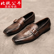 北甌公牛意大利風(fēng)高端男鞋子品牌英倫風(fēng)復(fù)古方頭皮鞋男真皮透氣舒適小皮鞋 咖色 43