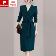 皮爾卡丹（pierre cardin）2025新款連衣裙子長(zhǎng)袖秋裝女裝歐貨秋冬季秋季金絲絨流行時(shí)尚針織 墨綠色 XL