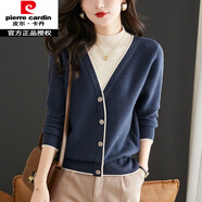 皮爾卡丹（pierre cardin）半高領(lǐng)套頭毛衣女拼接假兩件針織衫顯瘦針織內搭外穿打底針織衫女 法國品牌藍色 法國品牌S 建議80-90