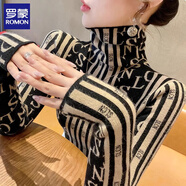 羅蒙（ROMON）德絨打底衫女秋冬季2025年新款印花洋氣內搭堆堆領(lǐng)修身保暖上衣 黑色磨毛春秋款 L 【推薦95-105斤】