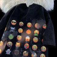 柯菲沃美式潮牌趣味表情包純棉短袖T恤男女夏季設計感小眾情侶半袖上衣 佳裕發(fā)-305黑色（重磅純棉240g） L (建議體重110-125斤)