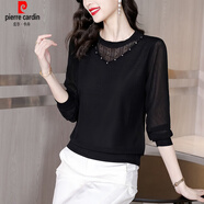 皮爾卡丹（pierre cardin）高端蕾絲打底衫女士時(shí)髦時(shí)尚洋氣內搭春秋冬2025新款加絨加厚上衣 黑色 【感時(shí)髦純色氣質(zhì)顯瘦秋裝 3XL 【140-155斤】