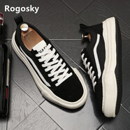 Rogosky香港潮牌日系厚底男鞋子個(gè)性休閑鞋2024新款四季百搭拼色板鞋青年 黑色增高版 39 皮鞋碼