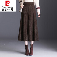 皮爾卡丹（pierre cardin）新款針織裙女秋冬半身裙2025新款顯瘦冬天大擺裙長(zhǎng)裙秋冬 879紅咖色 均碼 建議90--158斤