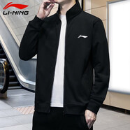 李寧外套開(kāi)衫衛衣運動(dòng)服休閑男裝上衣大碼寬松春秋季針織時(shí)尚百搭潮流 黑色 口袋帶拉鏈 S （建議115斤以下）