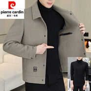 皮爾卡丹（pierre cardin）高端雙面尼羊毛呢大衣男士短款秋冬新款男裝羽絨內(nèi)膽呢子外套 常規(guī) N2308/卡其色+毛衣 M 適合95-115斤