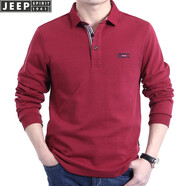 吉普（JEEP）長(cháng)袖t恤男2025年春秋新款男士商務(wù)休閑寬松棉質(zhì)大碼翻領(lǐng)男裝上衣 PS0001款紅色 XL(建議146-160斤)