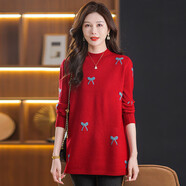 夢(mèng)特嬌（MONTAGUT）慵懶風(fēng)毛衣女裝歐美新款寬松蝴蝶結長(cháng)袖 中國紅 M