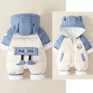 翼紙鳶嬰兒衣服加棉加厚秋冬款新生兒哈衣寶寶羽絨棉服連體衣外出爬爬服 SXR小豬棉服藍色 73CM