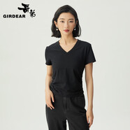 哥弟女裝百搭V領(lǐng)側(cè)邊收褶設(shè)計(jì)莫代爾棉短袖T恤女1300888 經(jīng)典黑 XL (5碼)