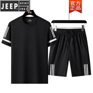 JEEP SPIRIT體育專(zhuān)用運動(dòng)服套裝女生初三學(xué)生男體考跑步速干短褲中招衣服t恤 黑色 M
