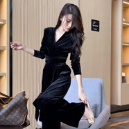 BJORN MOAN時(shí)尚氣質(zhì)名媛絲絨連體褲女2025秋季新款休閑設計感修身顯瘦連體衣 113-【黑色】 S 【建議80-95斤】