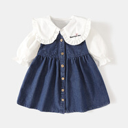 贏(yíng)一貝（Yingyibei）女童牛仔連衣裙春裝小女孩春夏兒童無(wú)袖新款衣服韓版牛仔裙子童裝 牛仔連衣裙+白色娃娃領(lǐng)襯衫 90