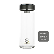 希諾（HEENOOR）銀離子抗菌玻璃杯純鈦濾網(wǎng)單層大容量男女家用辦公泡茶杯便攜 XN-1812閃銀灰550ML細(xì)長(zhǎng)款