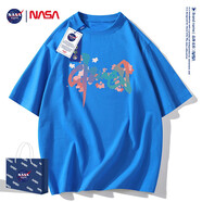 NASA GISS潮牌聯(lián)名國(guó)潮短袖t恤男裝新款純棉夏季寬松中國(guó)風(fēng)體恤衫ins上衣男 NA中國(guó)字-克萊因藍(lán) 2XL  建議170-185斤