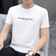 賓色180g薄款冰爽滑莫代爾短袖t恤男夏裝字母印花男裝半袖體恤上衣潮 白色 2XL 【140-160斤】
