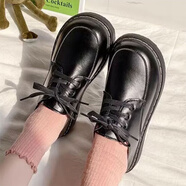 星昌旺系帶小皮鞋女士黑色平底樂(lè )福單鞋子豆豆英倫風(fēng)工作淑女通勤配裙子 啞光黑色 38