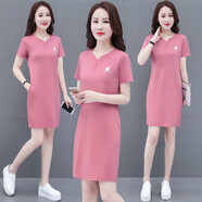 啄木鳥(niǎo)（TUCANO）連衣裙女歐洲站女中長(cháng)款2024夏裝新款韓版時(shí)尚洋氣小個(gè)子好棉t恤 粉色 2XL 合適[125-140斤]