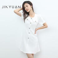 金苑（JINYUAN）連衣裙子女夏季2023新款高級感法式收腰小香風小黑裙G232146 白色 均碼
