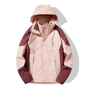 西域駱駝（VANCAMEL）沖鋒衣男女加厚防風(fēng)保暖登山服三合一可拆卸夾克外套連帽滑雪服 KY1818S粉酒紅/紅咖啡-女 XL