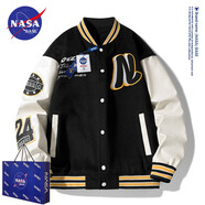 NASA BASE官方男裝潮牌聯(lián)名夾克男女款寬松學(xué)生外套情侶衫字母飛行員棒球服 MD-22119-黑色（春秋款） 2XL （建議150-170斤）