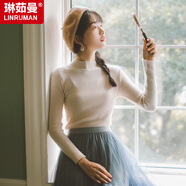琳茹曼秋冬半高領打底衫女洋氣針織衫中領內搭秋冬修身毛衣 杏色 均碼