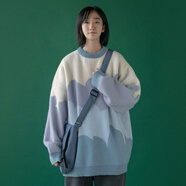 賢語(yǔ)2021新款ins秋冬套頭毛衣女寬松外穿學(xué)生森系原宿慵懶風(fēng)圓領(lǐng)上衣 拼色毛衣藍(lán)色 L (收藏優(yōu)先發(fā)貨)