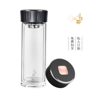 啟明緣雙層玻璃杯耐高溫辦公家用泡茶杯子 高顏值私人定制刻字送禮禮盒 QMY-6181 黑色320ml1只