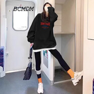 BCMDM香港潮牌休閑中長款衛(wèi)衣女 2025春季新款套頭寬松顯瘦加絨厚外套 黑色（紅色VIN字母）【春秋款】 2XL 145-165斤