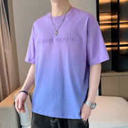 芊旻漸變色短袖t恤男士新款夏季薄款冰絲T恤潮款男款時尚休閑上衣服 紫色 4XL