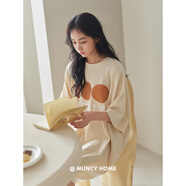 曼系夏季睡裙女純棉五分袖圓領(lǐng)套頭睡衣寬松簡(jiǎn)約杏色短裙家居服可外穿 S44134 睡裙 XL