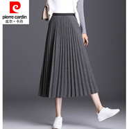 皮爾卡丹（pierre cardin）毛呢百褶裙春秋中長(zhǎng)款2024新款高腰遮胯a字裙顯瘦半身裙小個(gè)子女 灰色 M 80-95斤